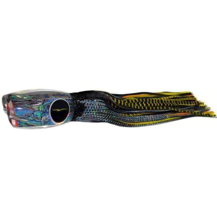 Fishing reel line holder-Black Bart Blue Breakfast Heavy Tackle Lure - Black Dot/Yellow Tiger