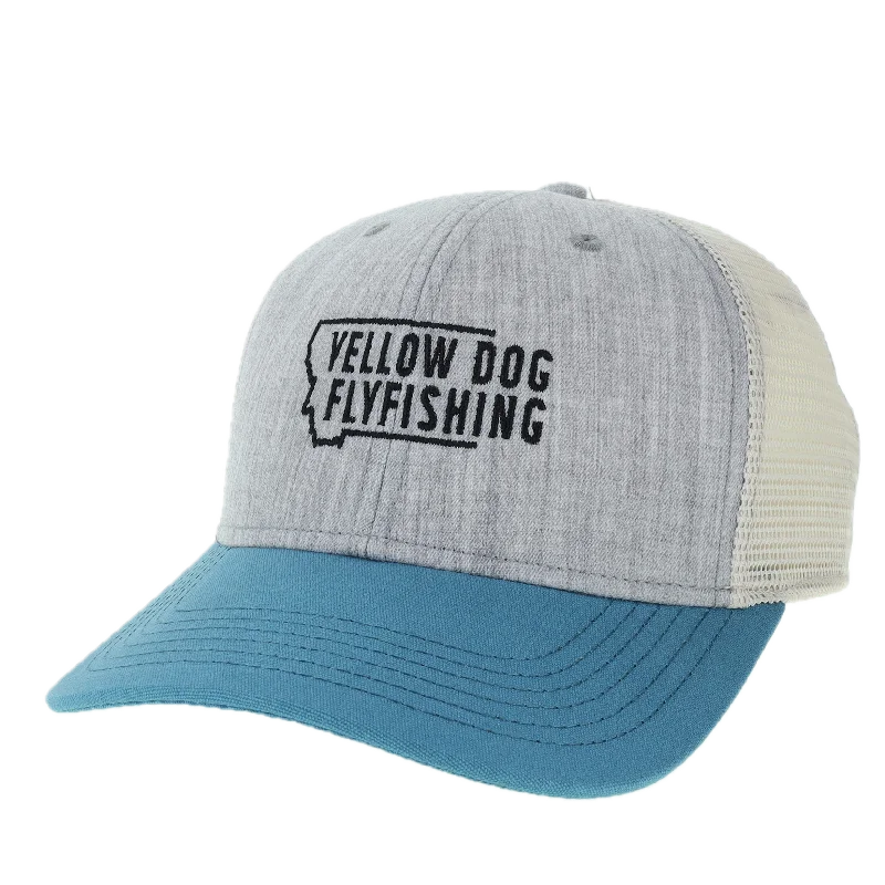 Fishing hook angle clamp-Yellow Dog Trucker Hat - Melange Grey/Pacific Blue/Stone