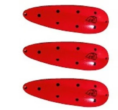 Fishing rod securing stand-Three Eppinger Huskie Junior Red/Black Dots Fishing Spoons 2 oz 4 1/2" 7-51