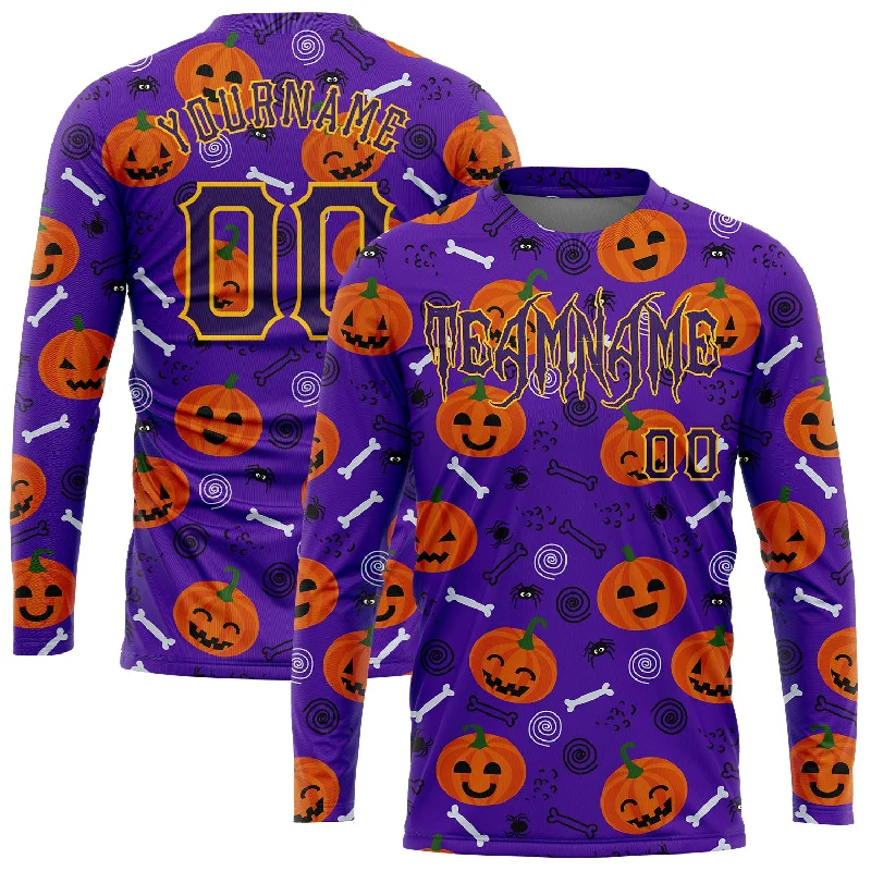 Fishing reel line rack-Custom 3D Pattern Halloween Pumpkins Long Sleeve Performance T-Shirt