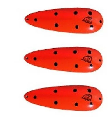 Fishing bait slicing holder-Three Eppinger Huskie Junior Orange Potato Bug Fishing Spoons 2 oz 4 1/2" 7-20