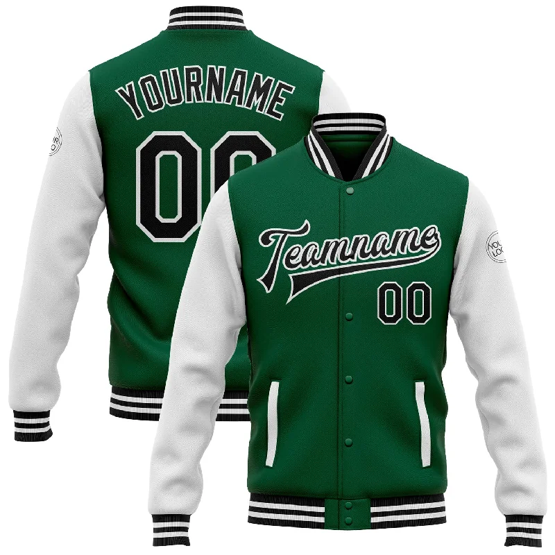 Fishing bait drying clamp-Custom Kelly Green Black-White Bomber Full-Snap Varsity Letterman Two Tone Jacket