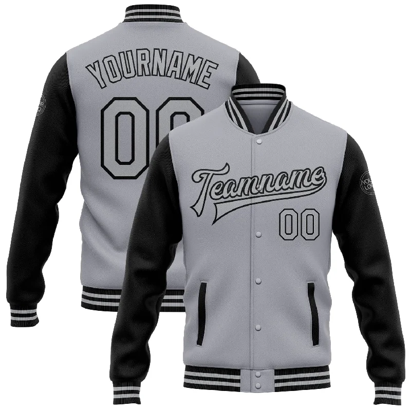 Fishing bait freezing clamp-Custom Gray Black Bomber Full-Snap Varsity Letterman Two Tone Jacket